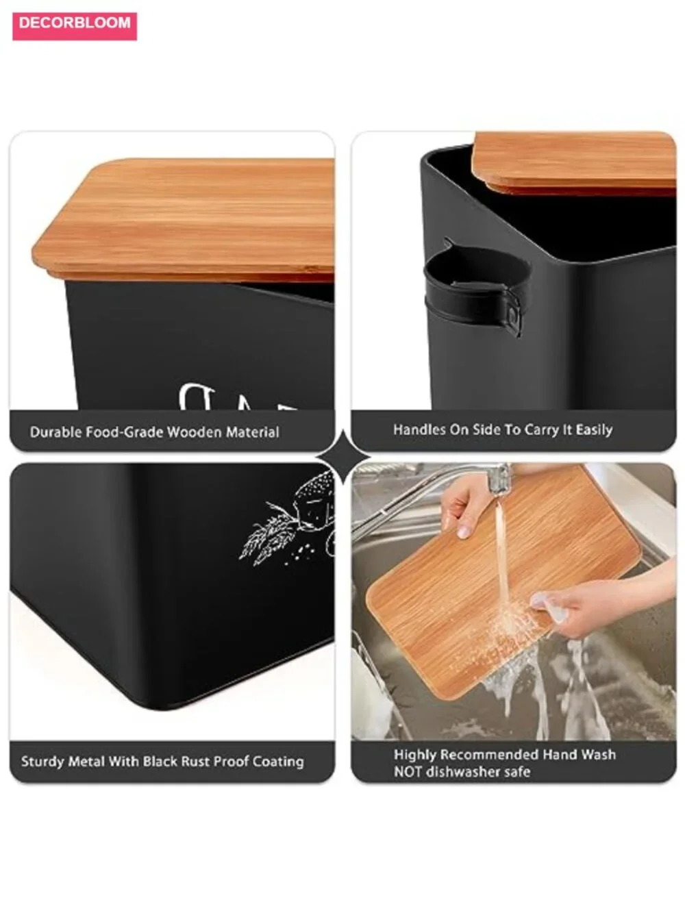 Rustic Bread Box with Wooden Lid Cutting Board, Metal Container